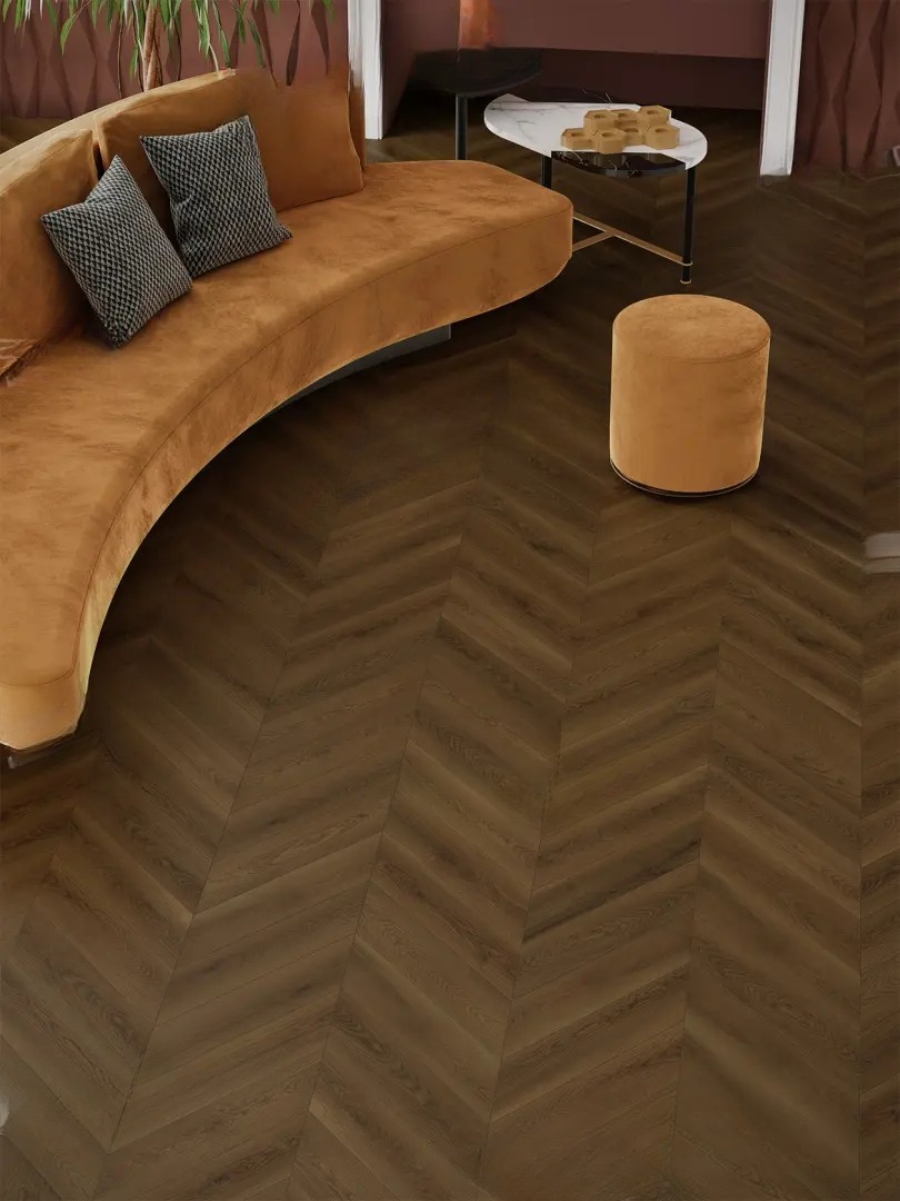 Ламинат Alpine Floor Chevron Art Дуб Денали LF109-09 французская елка 550×112×12 фото в интерьере
